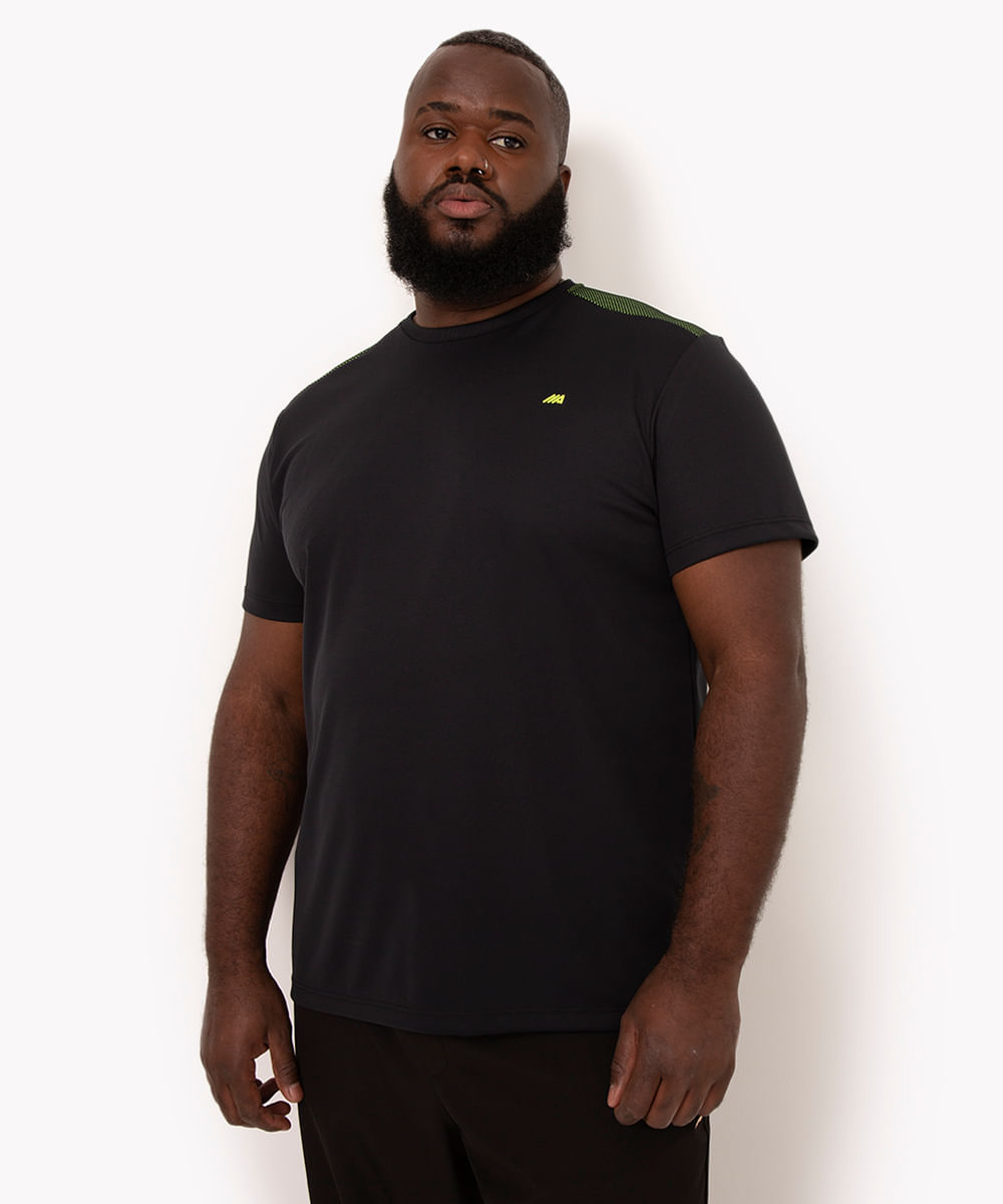 camiseta plus size manga curta esportiva ace preta