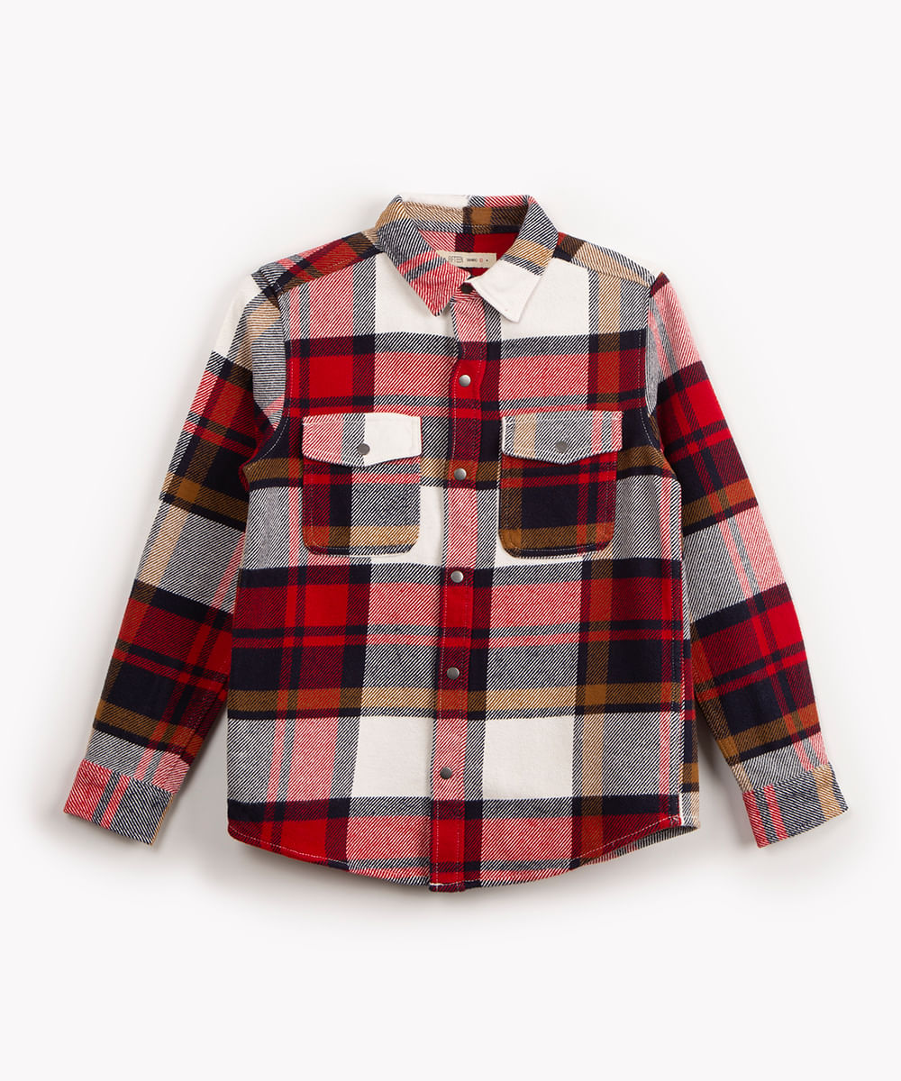 camisa flanelada infantil xadrez manga longa vermelha