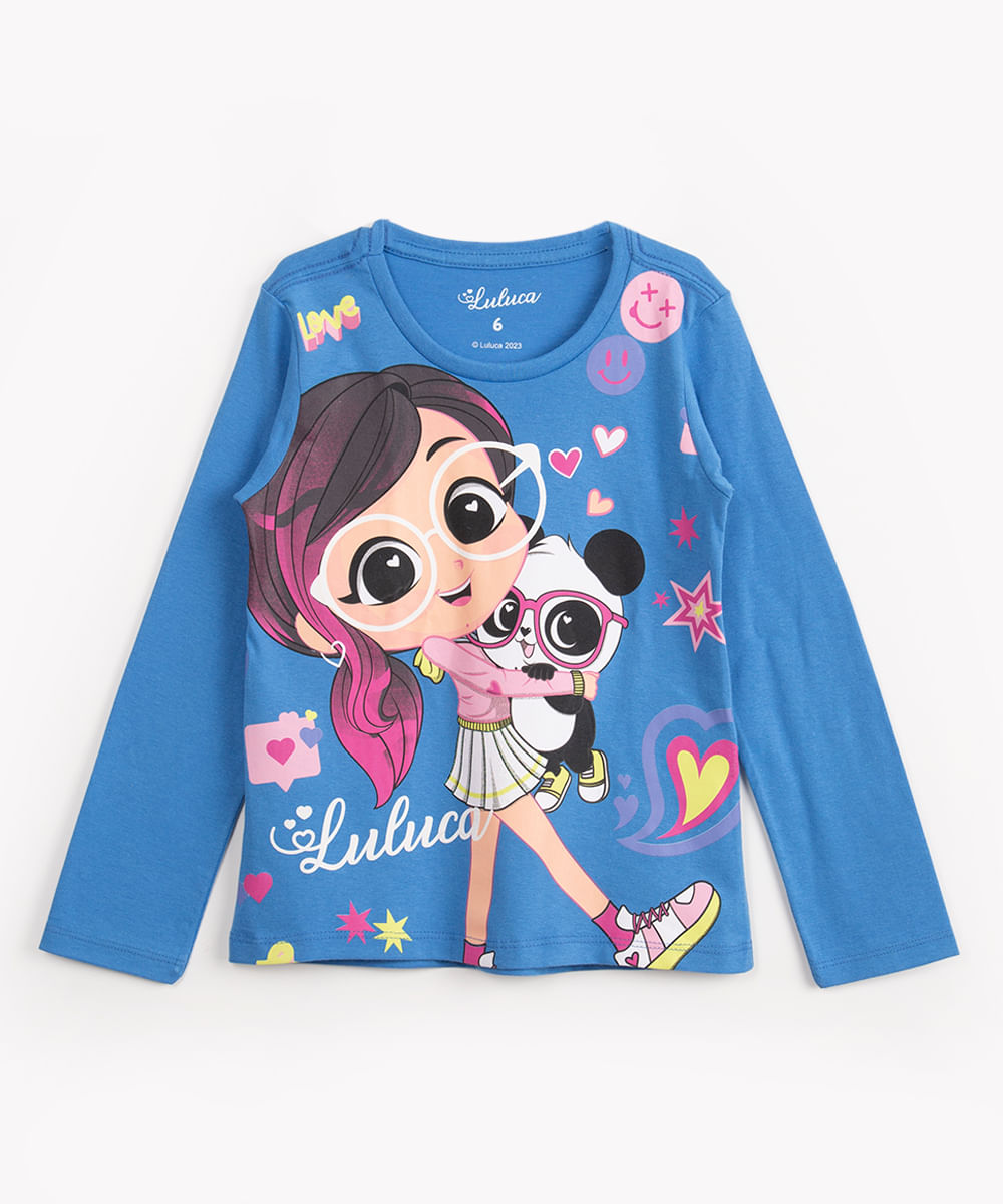 blusa de algodão infantil luluca manga longa azul