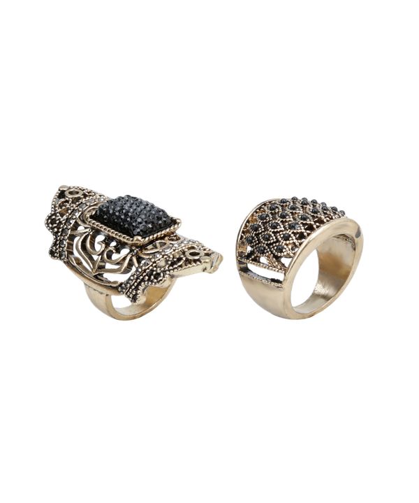 Kit de 2 Anéis com Strass Dourado P