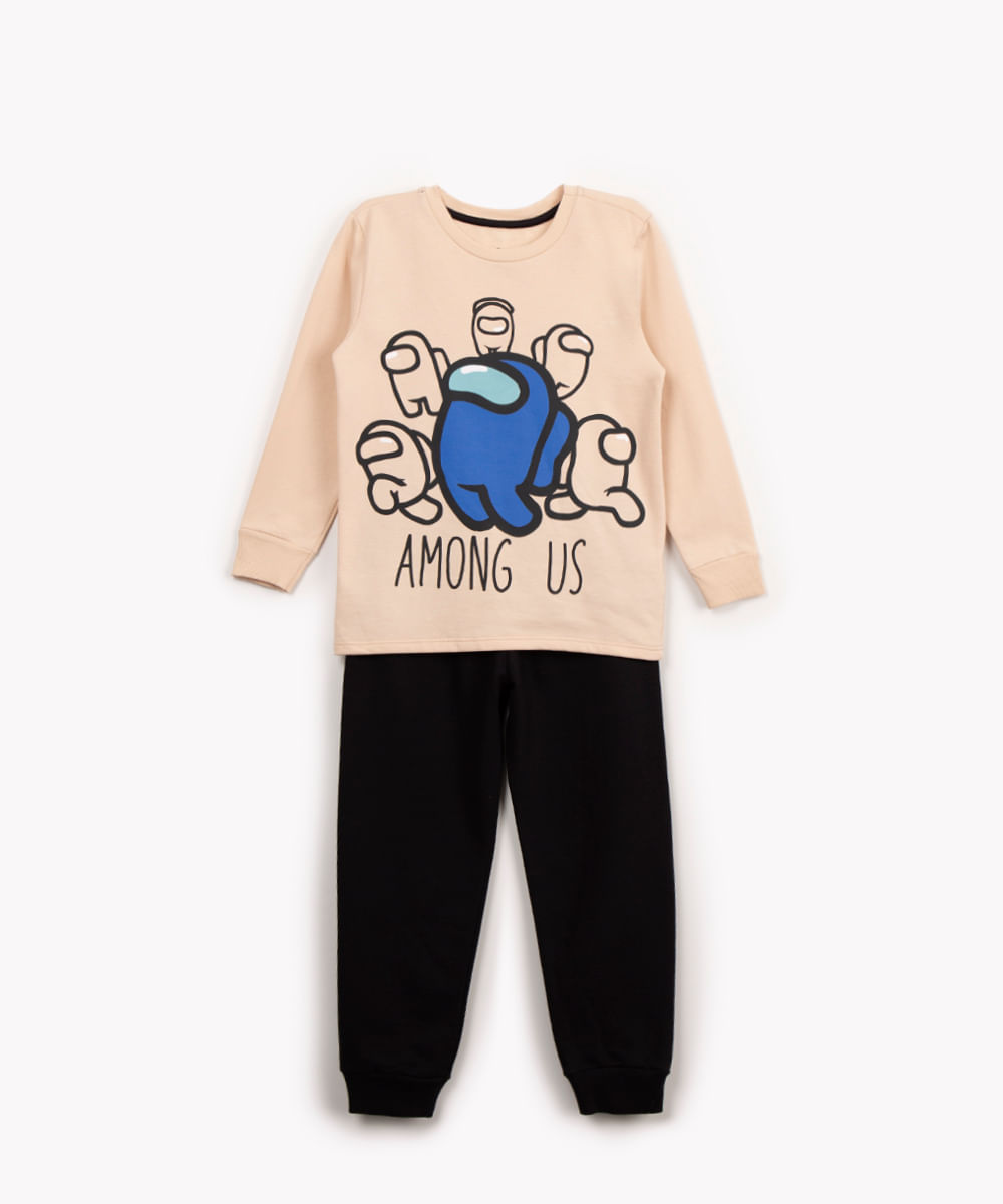 pijama infantil de moletom among us bege