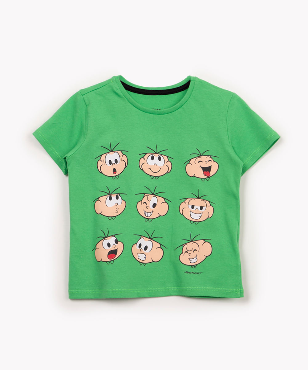 camiseta de algodão infantil cebolinha manga curta verde