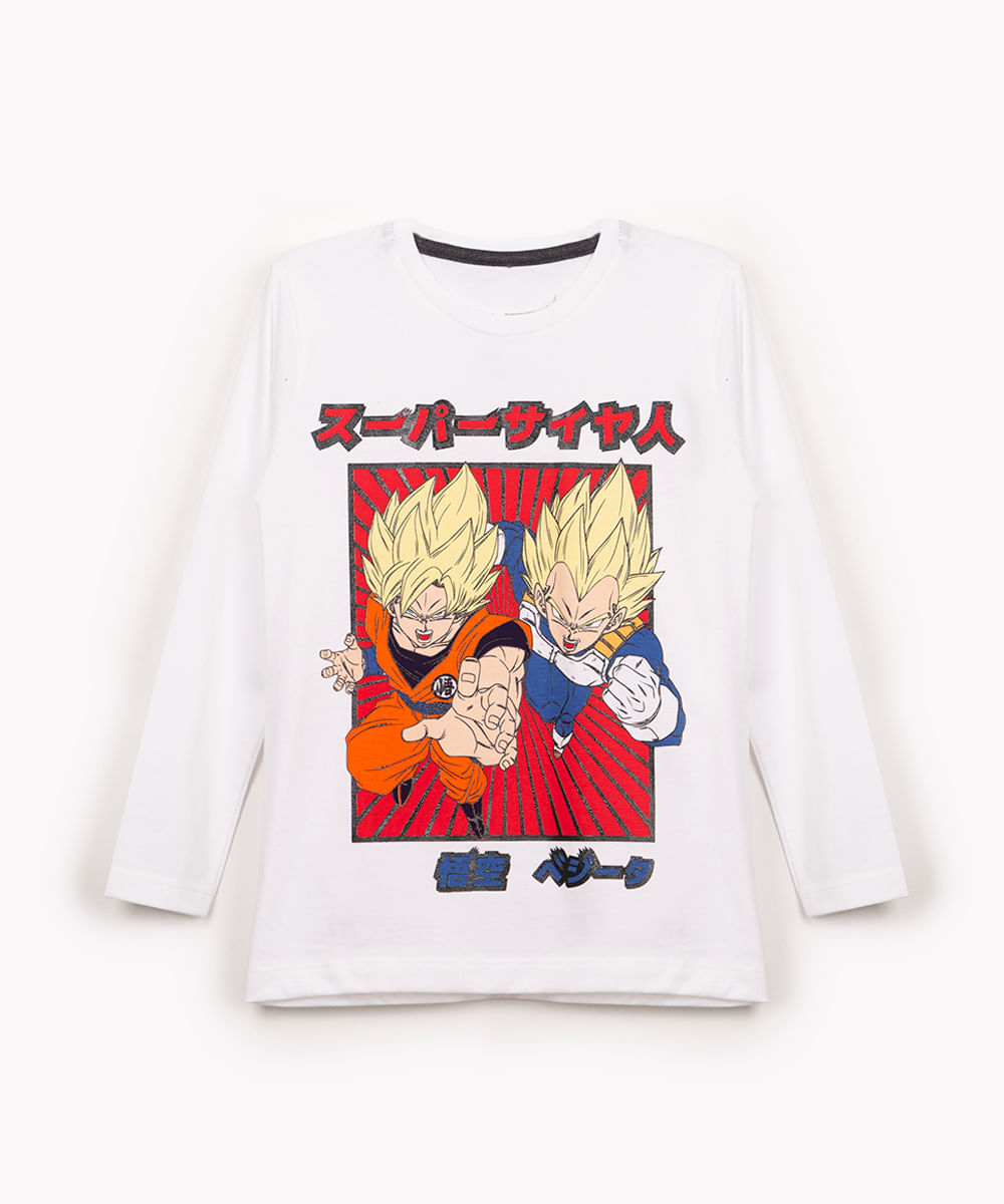 camiseta de algodão infantil dragon ball manga longa off white