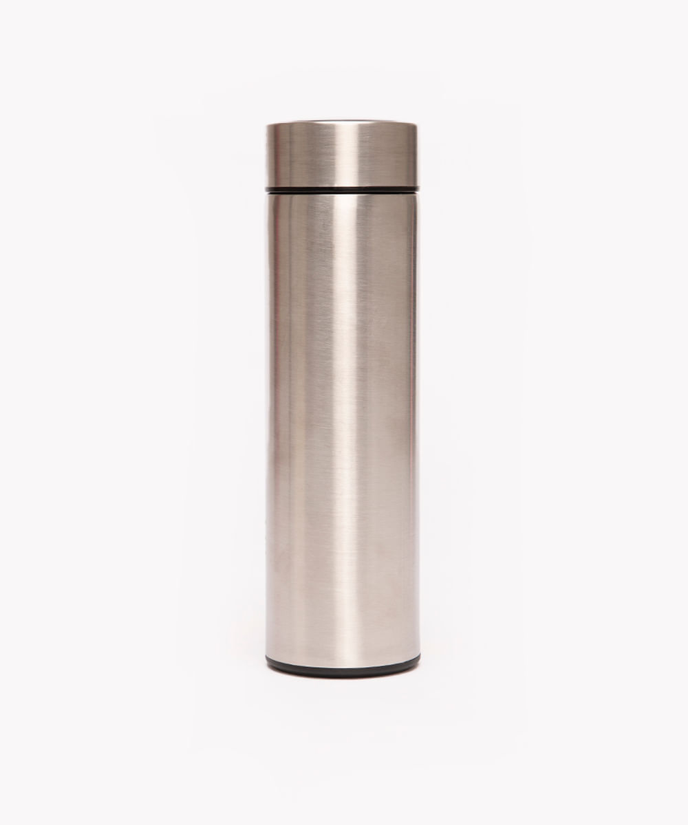 garrafa térmica de aço inox com termômetro em led 500ml prata