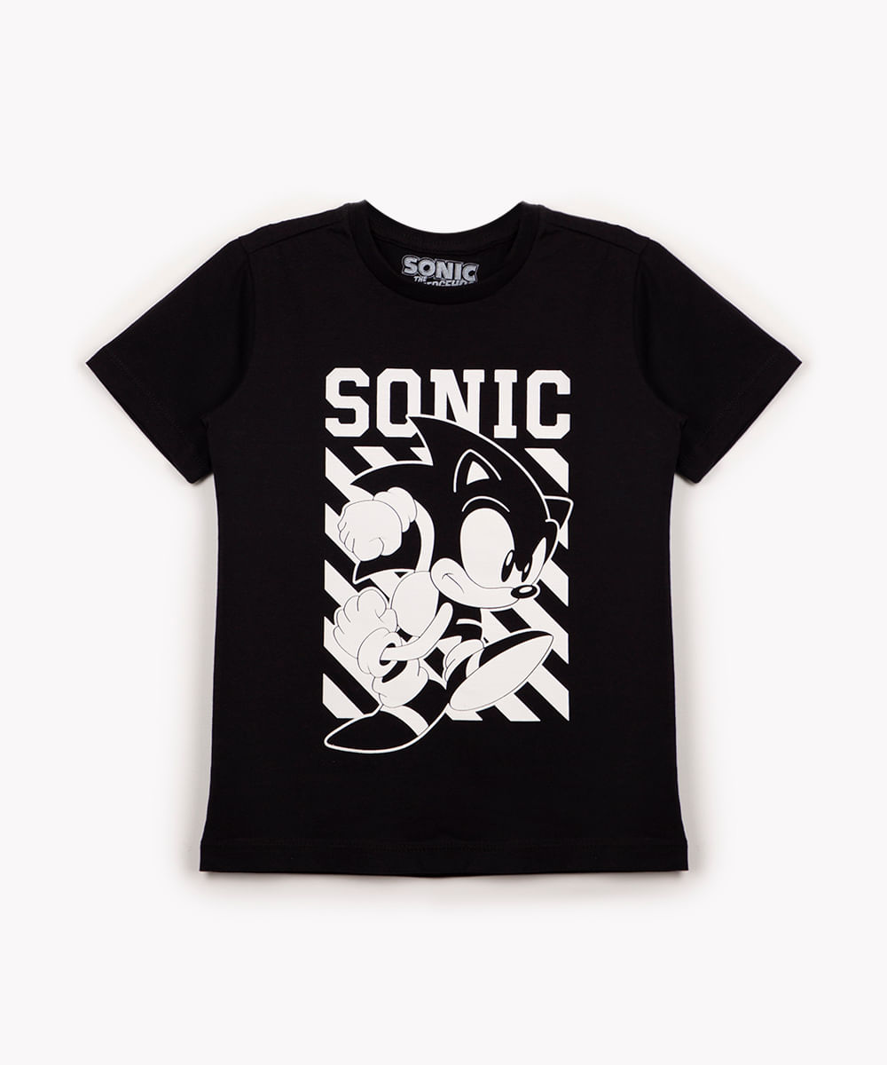 camiseta de algodão infantil sonic manga curta preta