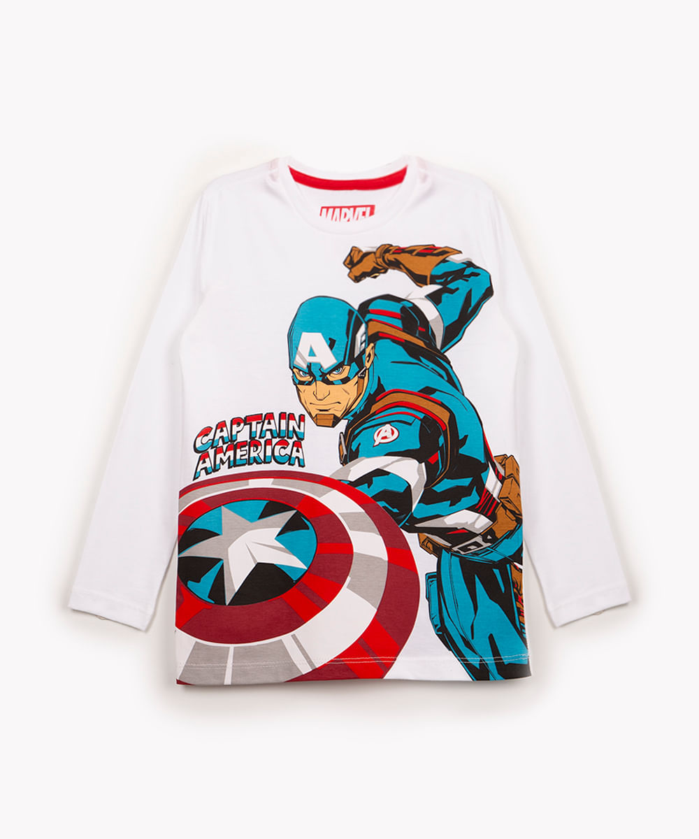 camiseta de algodão infantil capitão américa manga longa off white