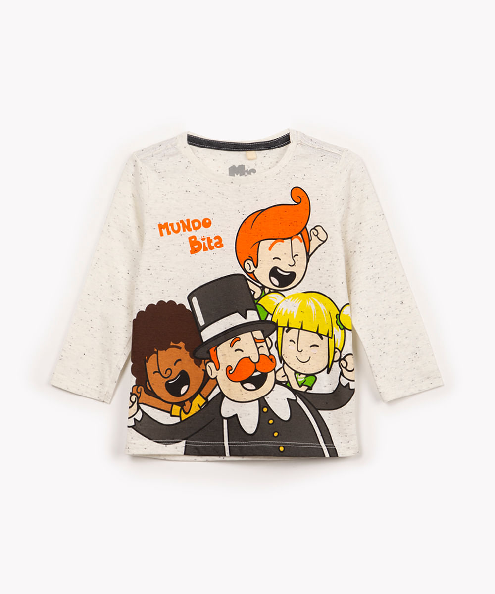 camiseta de algodão infantil botonê mundo bita manga longa off white