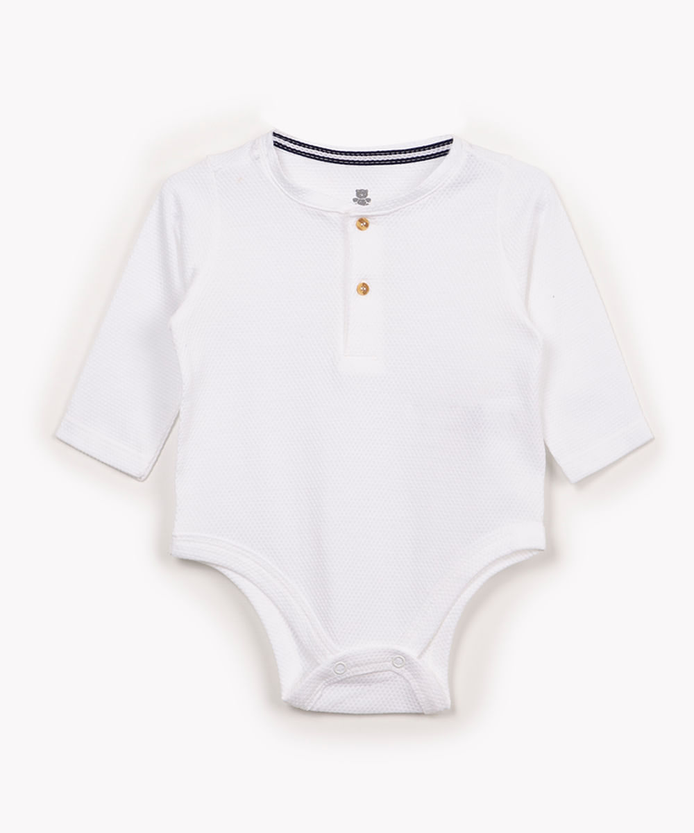 body de algodão infantil texturizado manga longa off white