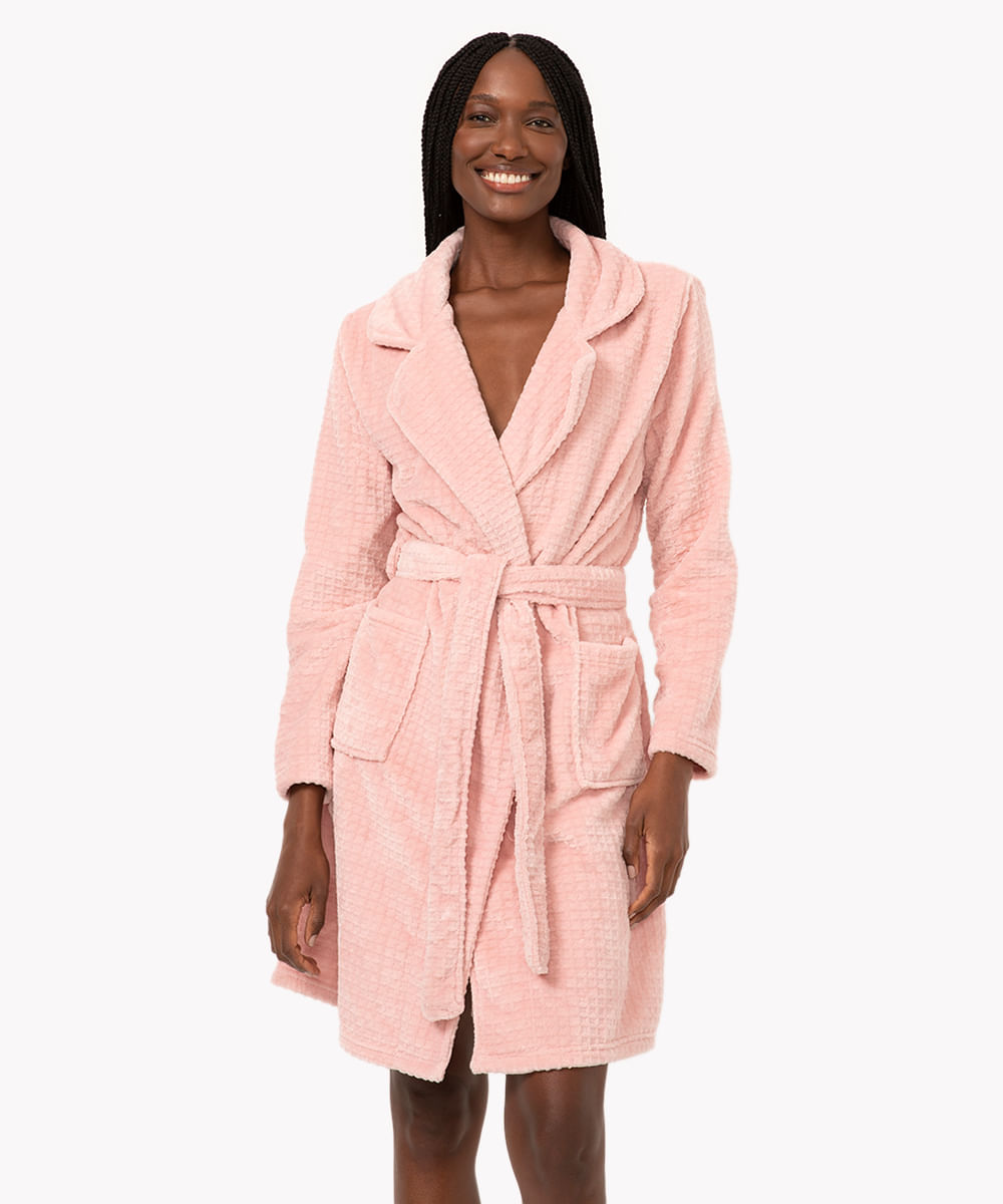 roupão de fleece texturizado rosa