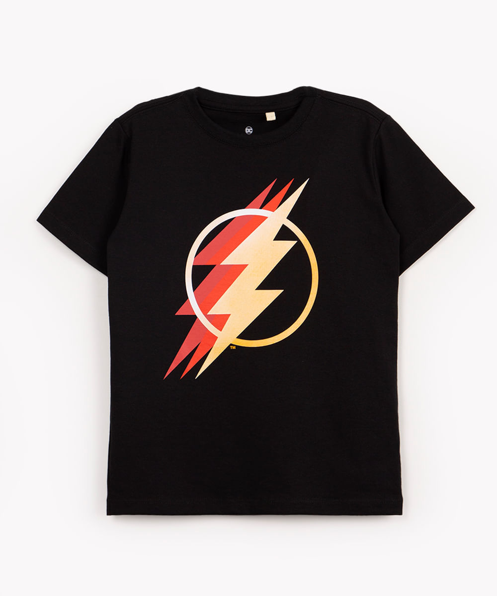 camiseta de algodão infantil flash manga curta preta