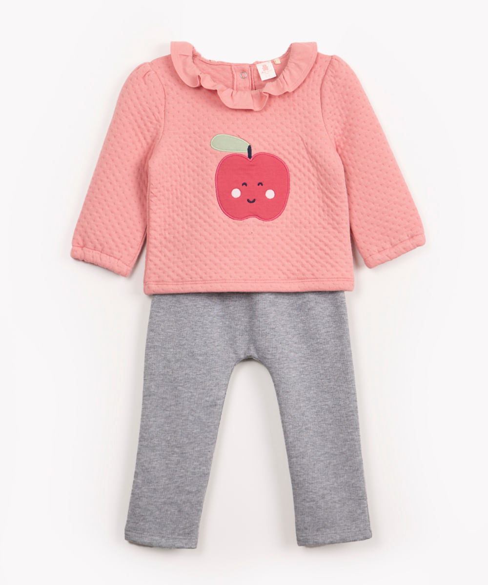 conjunto de moletom infantil maçã rosa