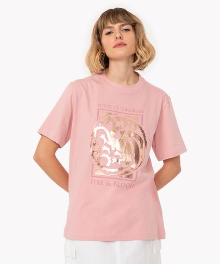 camiseta de algodão game of thrones manga curta rosê PP