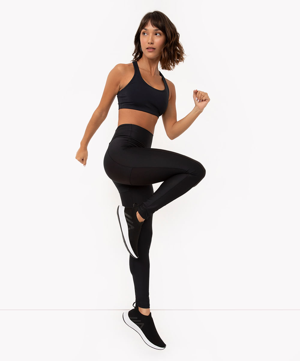 calça legging com recortes cintura alta esportiva ace preta