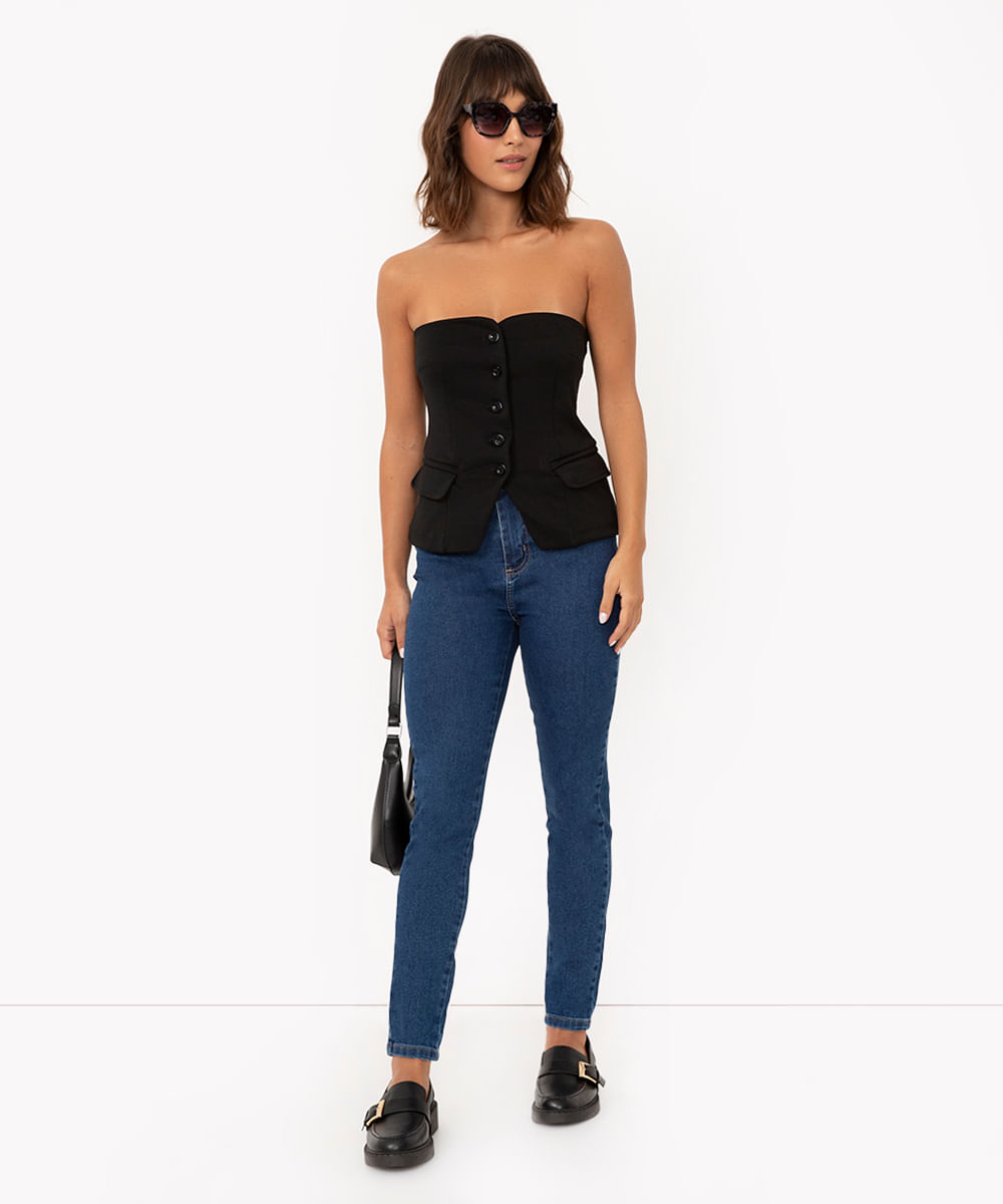 calça jeans skinny coração cintura média sawary azul médio