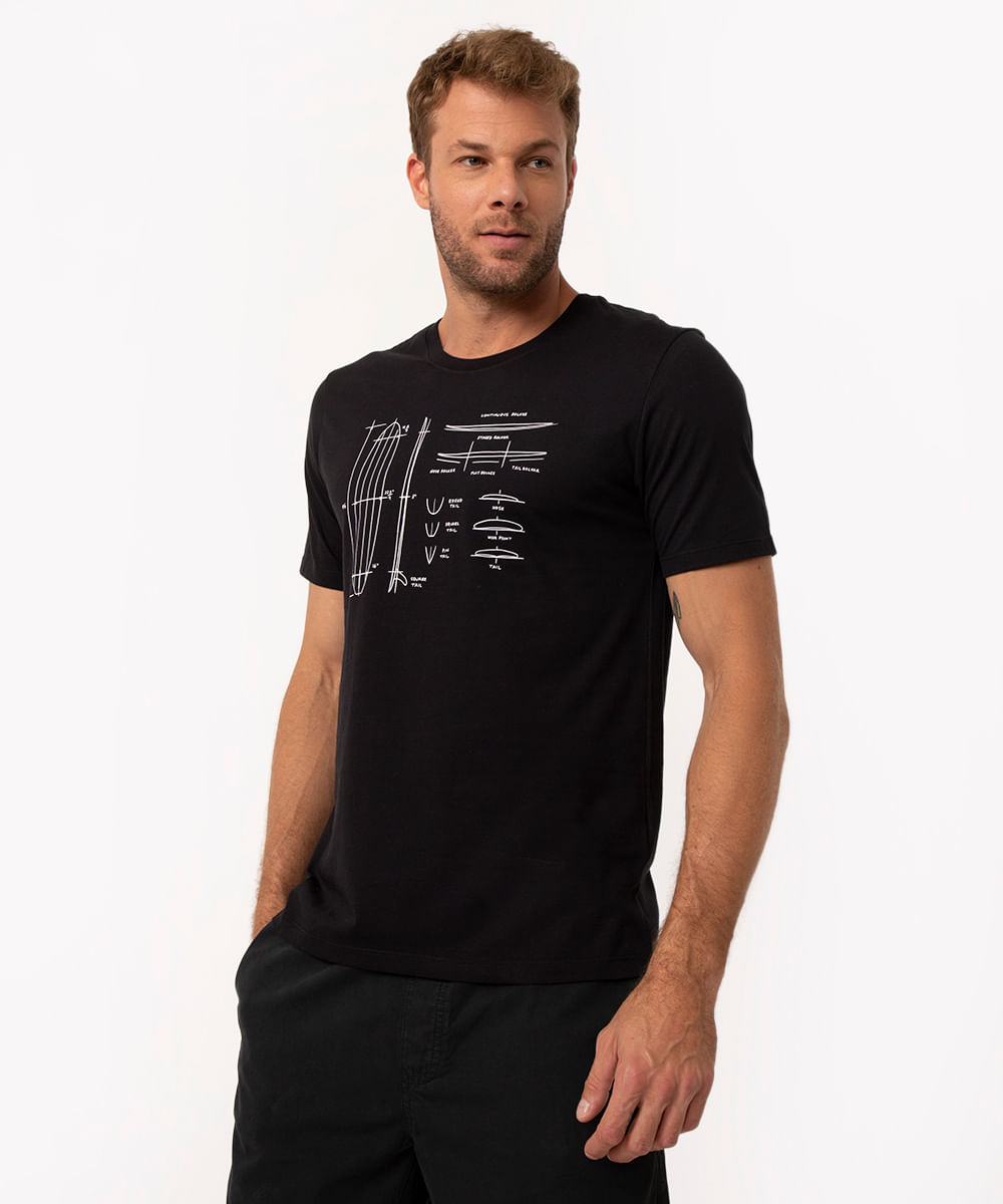 camiseta de algodão manga curta prancha preto