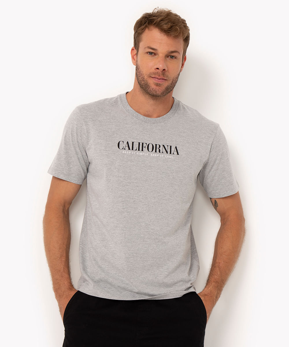 camiseta de algodão califórnia manga curta cinza