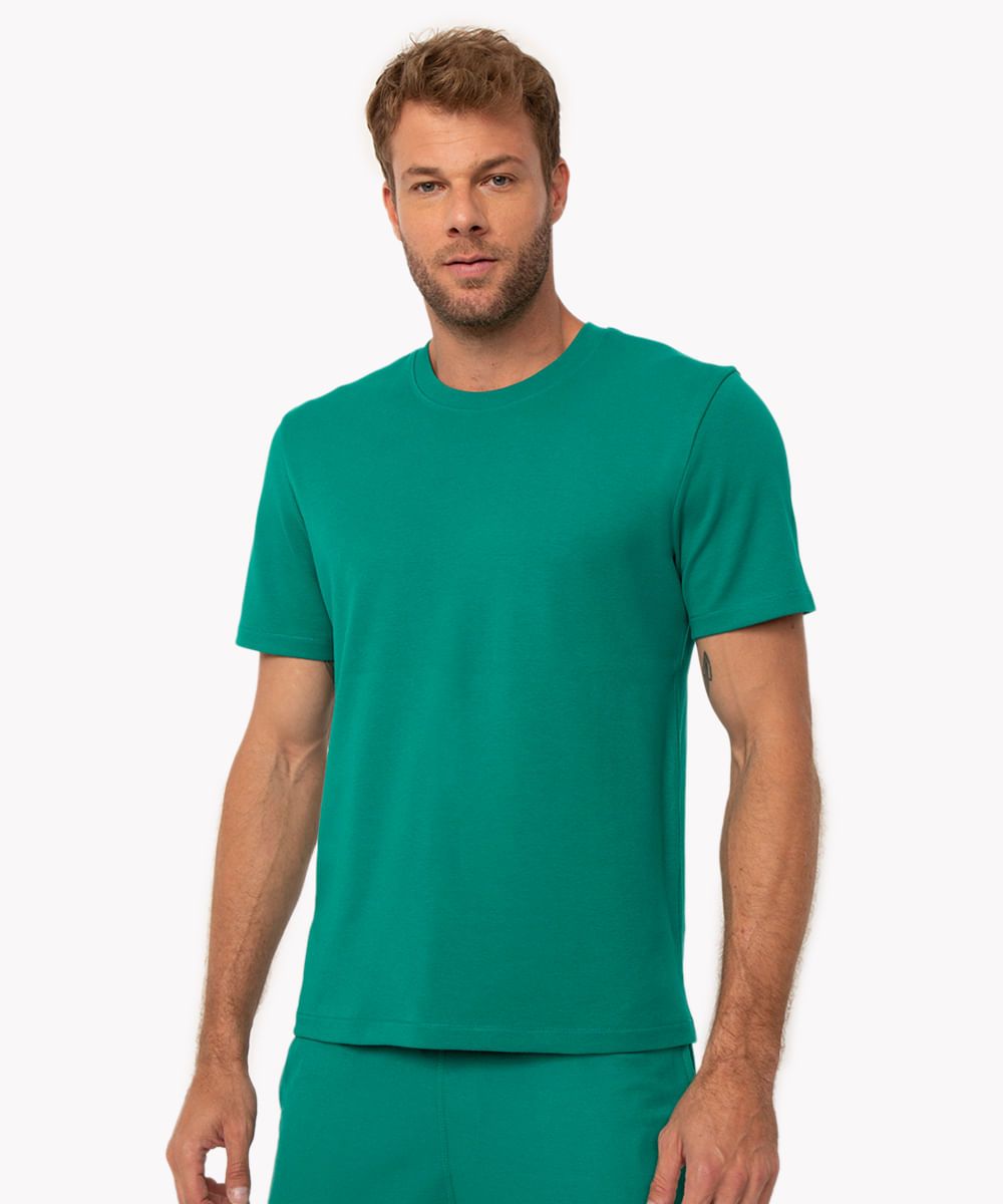 camiseta básica de algodão peruano manga curta - VERDE MÉDIO