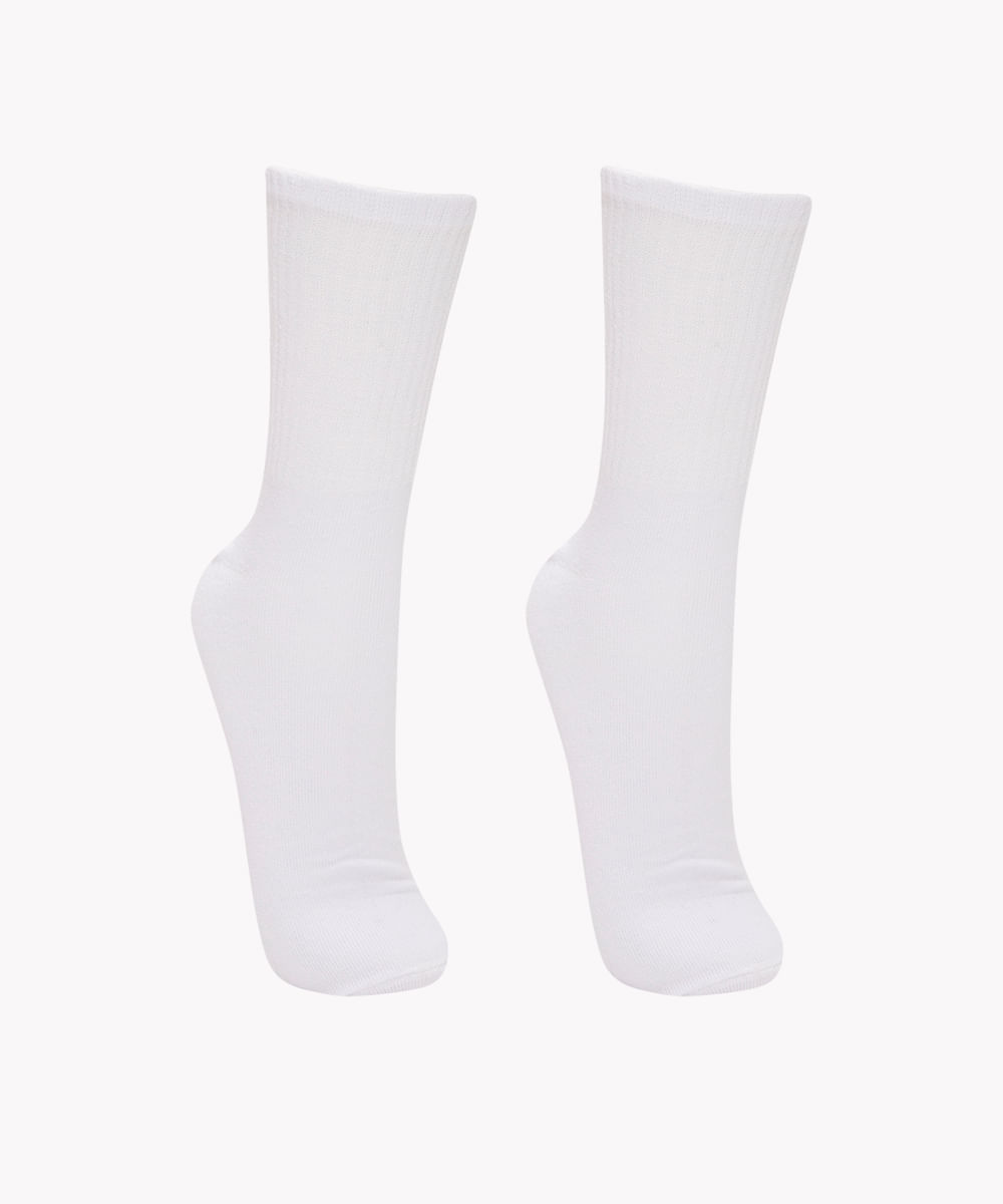 kit de 2 meias cano longo branco
