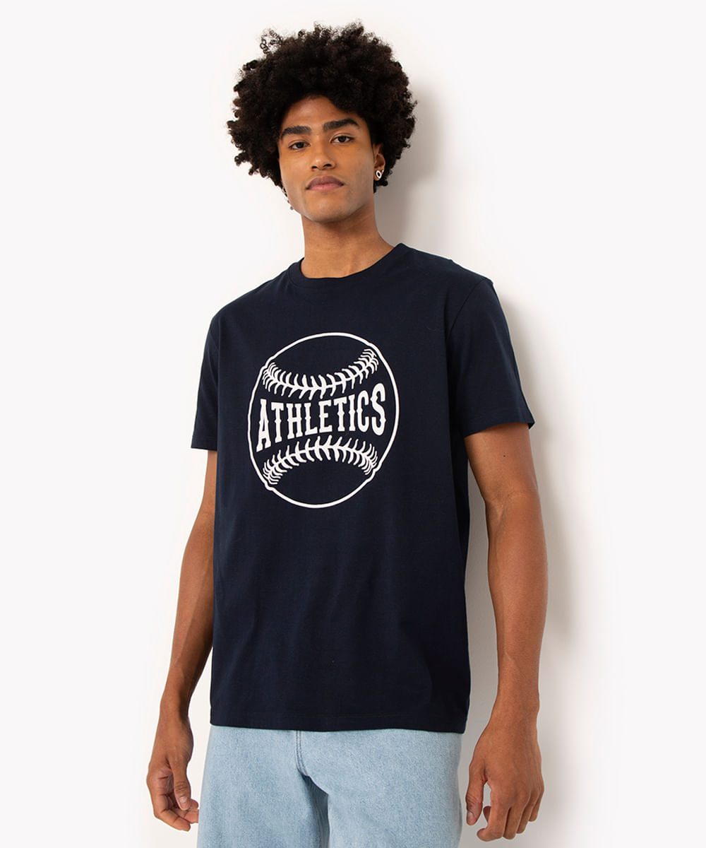 camiseta de algodão athletics manga curta azul