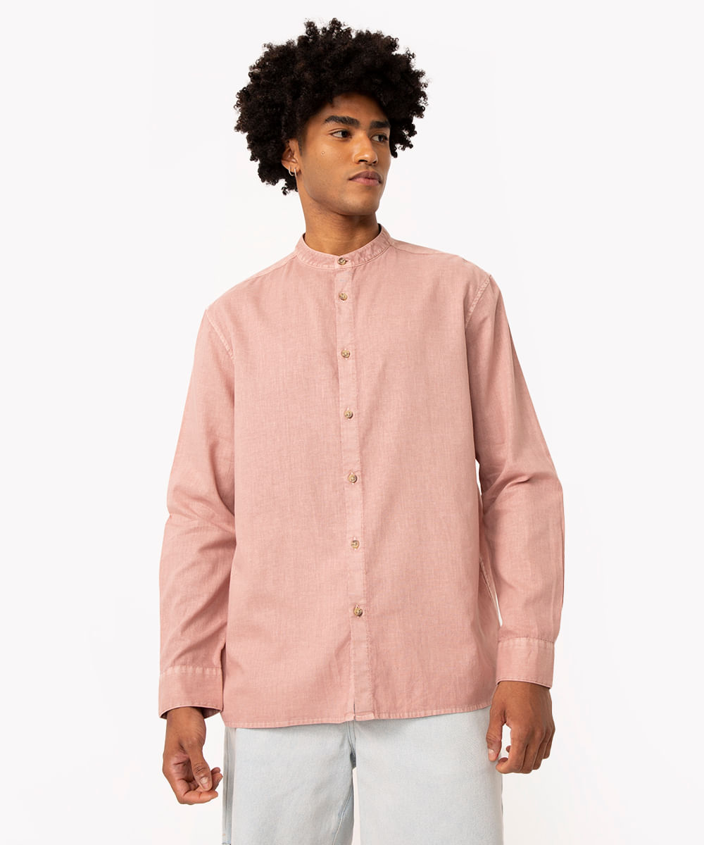 camisa de linho manga longa rosê