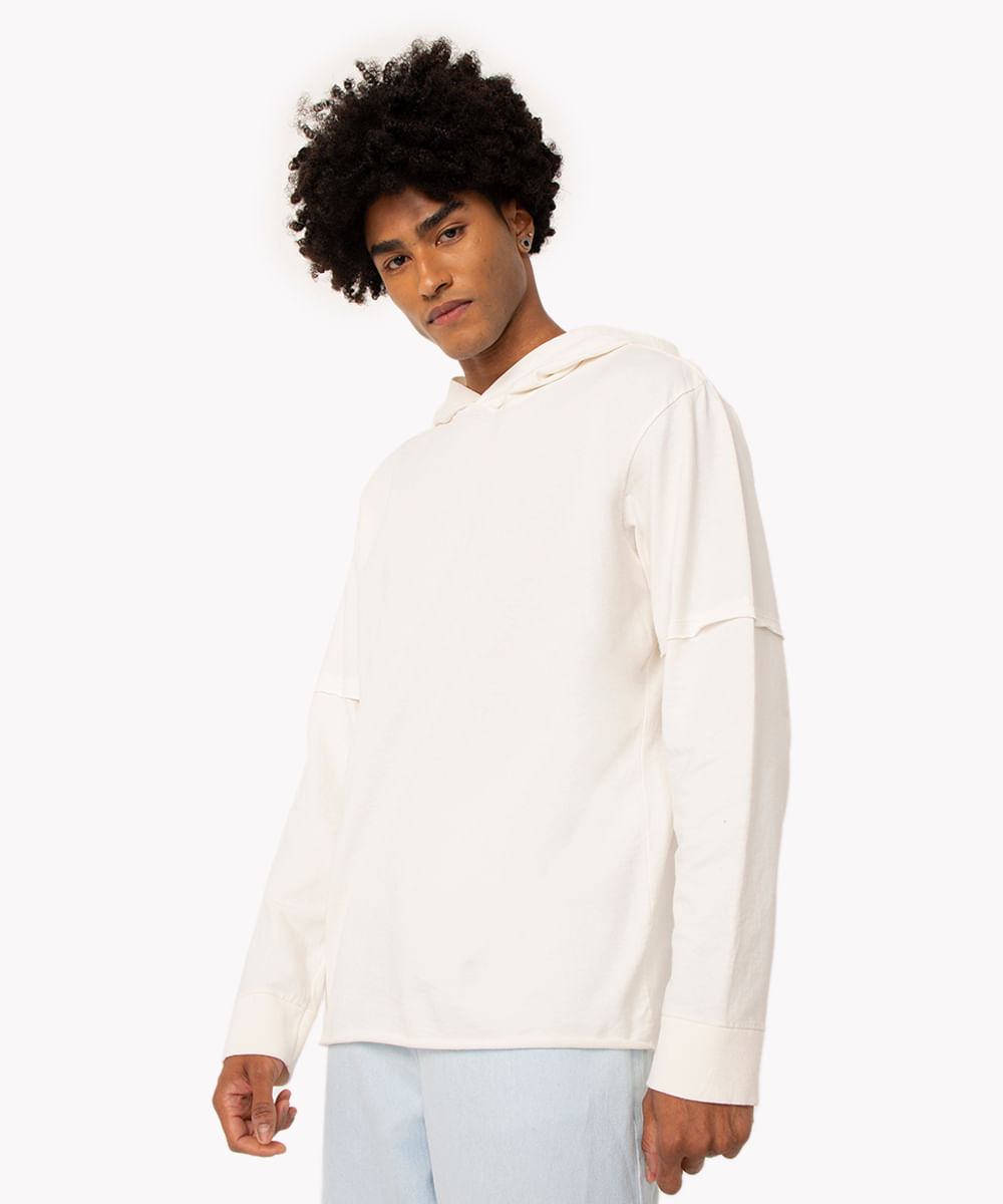 camiseta de algodão luck gola alta manga longa branco