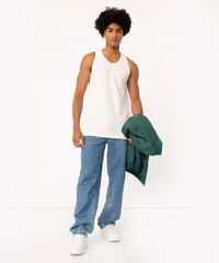 Regata De Algodão Texturizada Branco Regata De Algodão Texturizada Branco