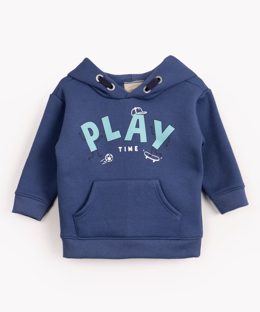 blusa de moletom infantil com capuz play azul médio