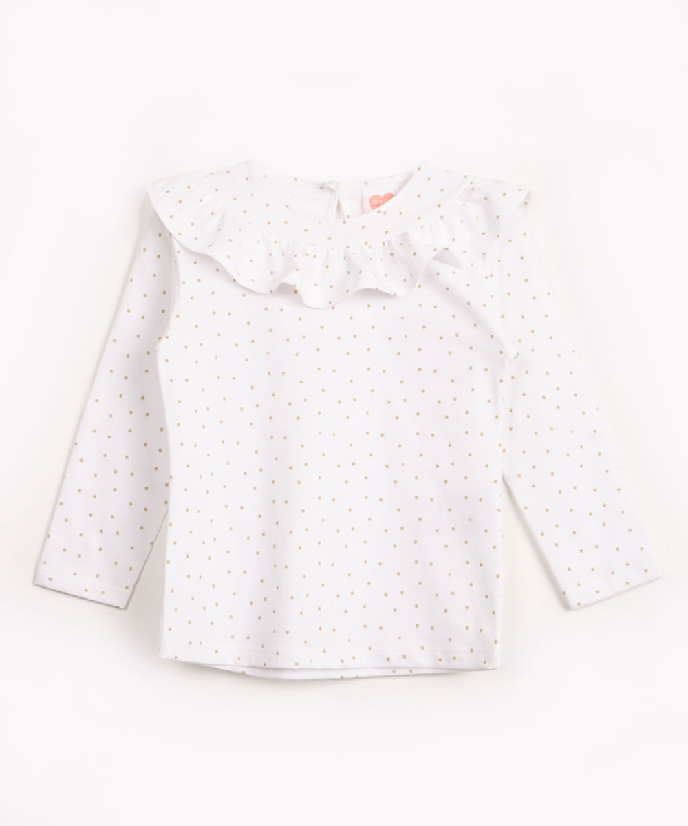 blusa infantil de algodão poá manga longa off white