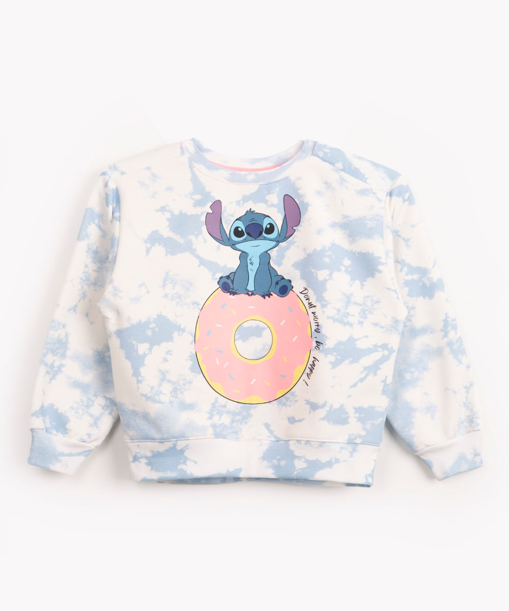 blusa de moletom infantil stitch tie dye azul