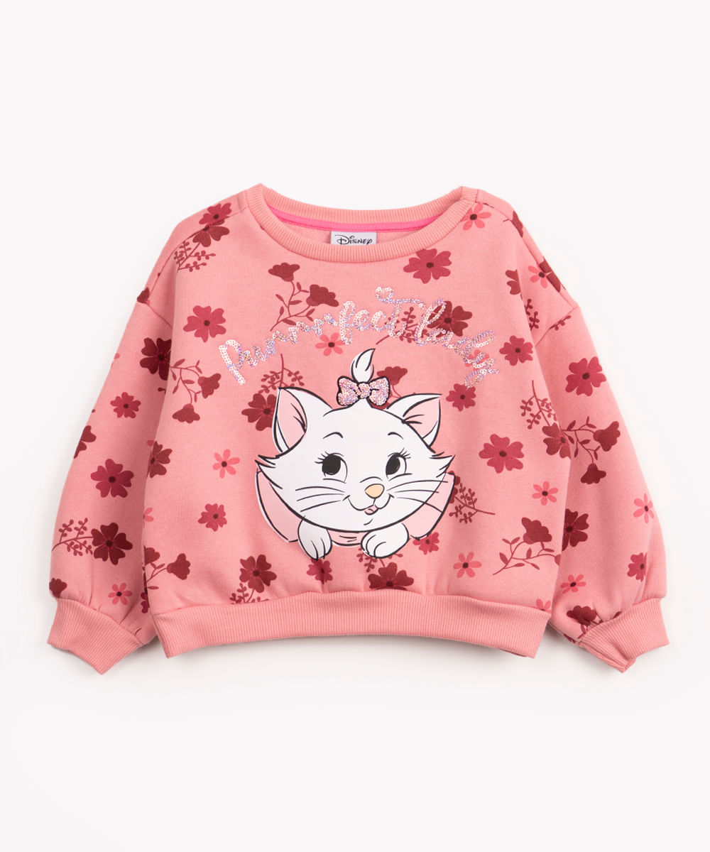 blusa de moletom infantil marie com paetê rosa