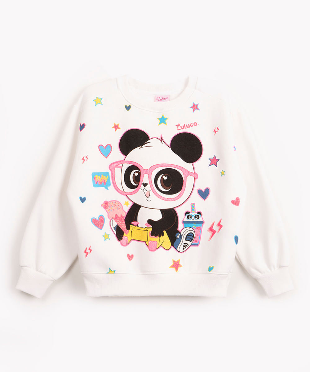 blusa de moletom infantil luluca com glitter off white