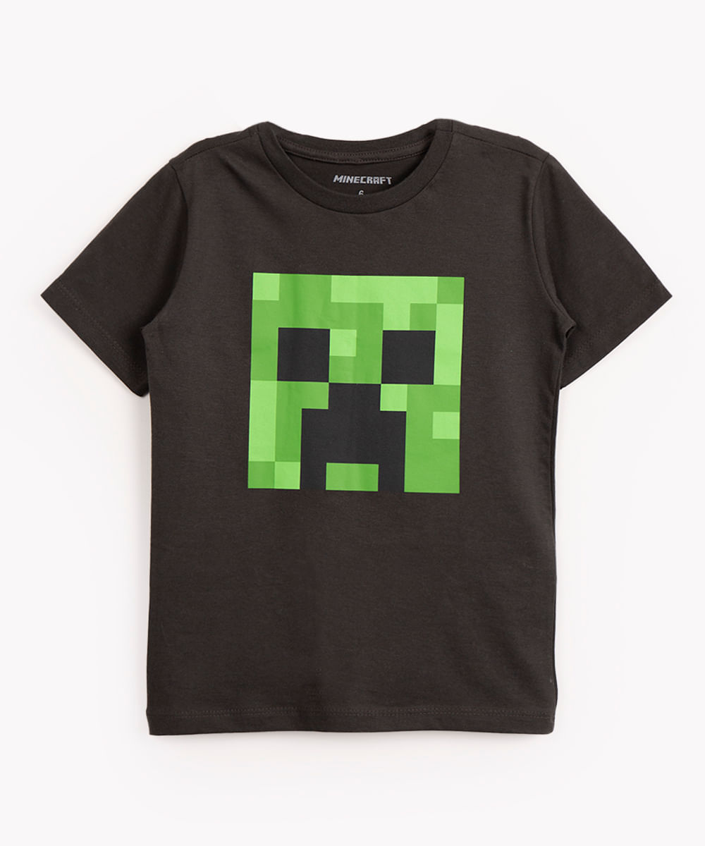 camiseta de algodão infantil minecraft manga curta chumbo