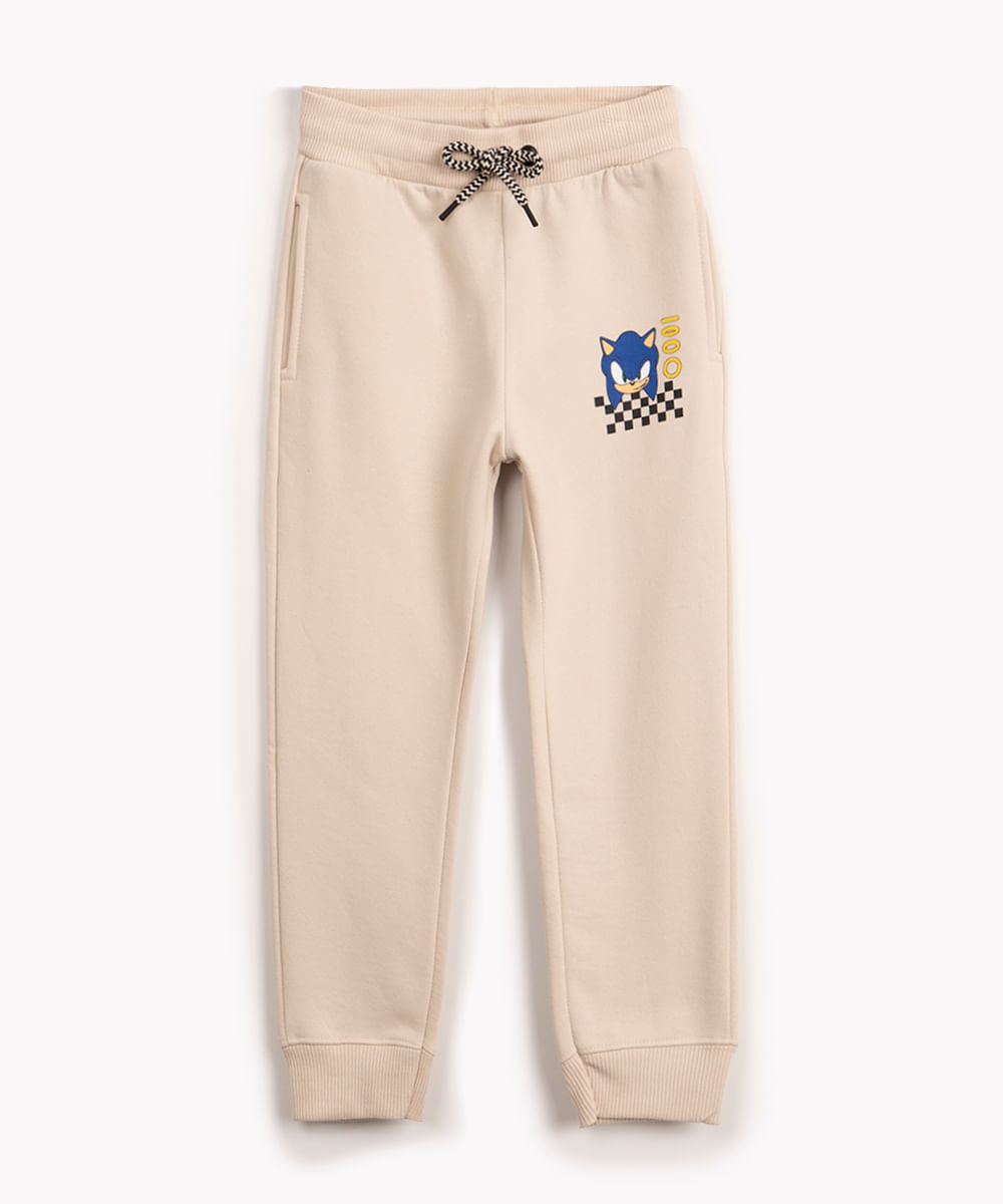 calça infantil de moletom sonic com bolso bege