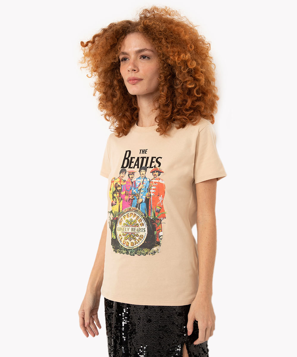 camiseta de algodão the beatles manga curta kaki