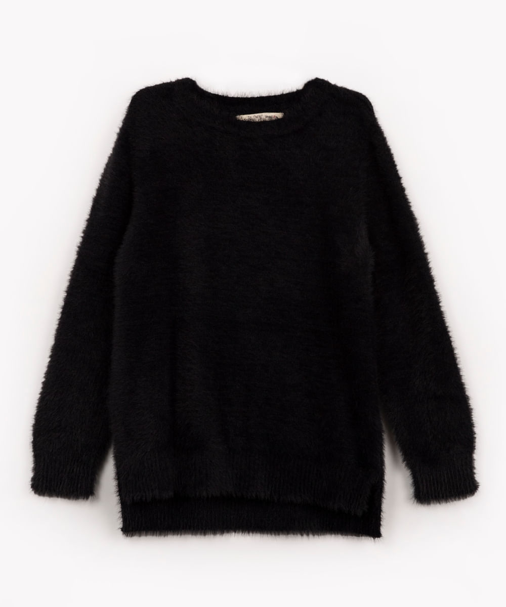 suéter de tricot infantil pelinhos gola redonda preto