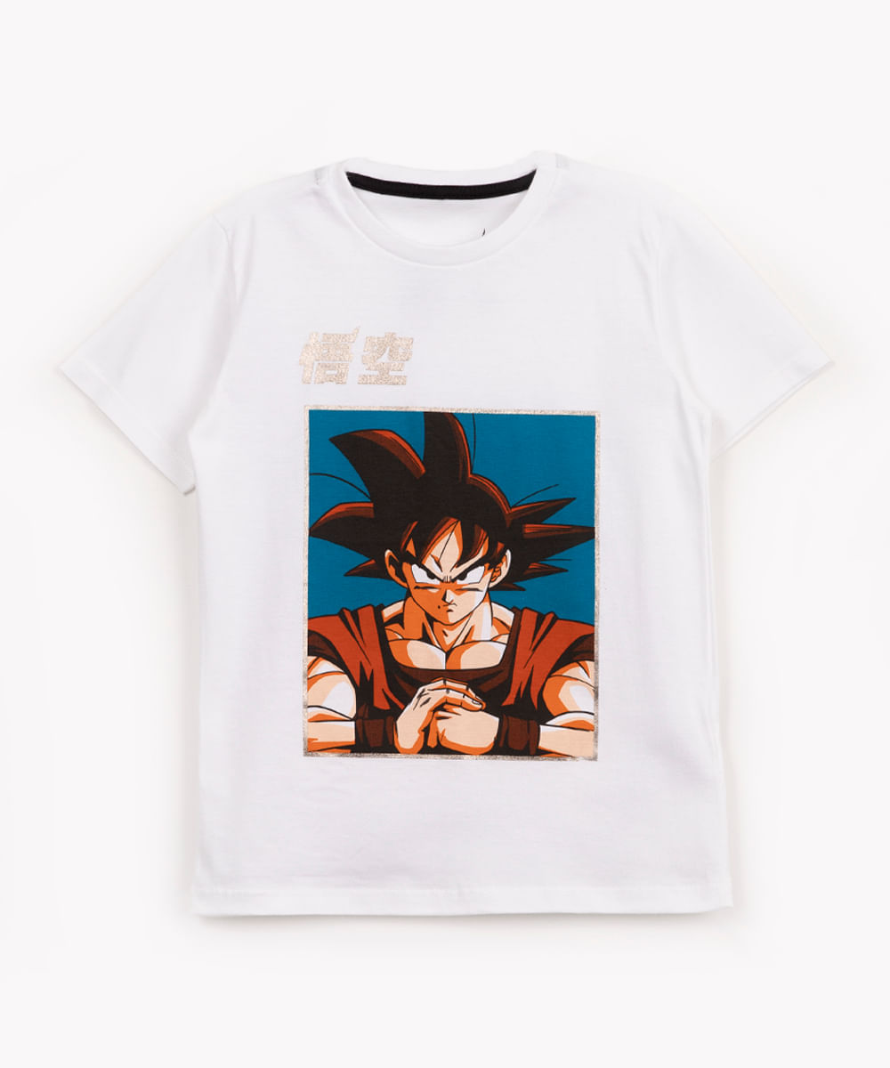 camiseta infantil de algodão dragon ball manga curta off white