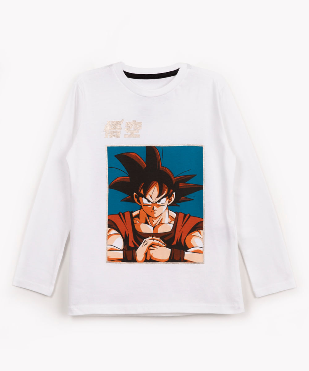 camiseta infantil de algodão dragon ball manga longa off white