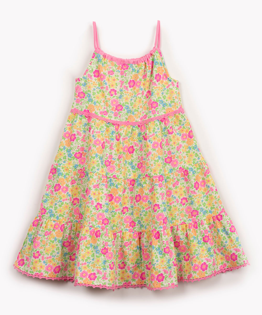 vestido infantil de algodão três marias evasê amarelo