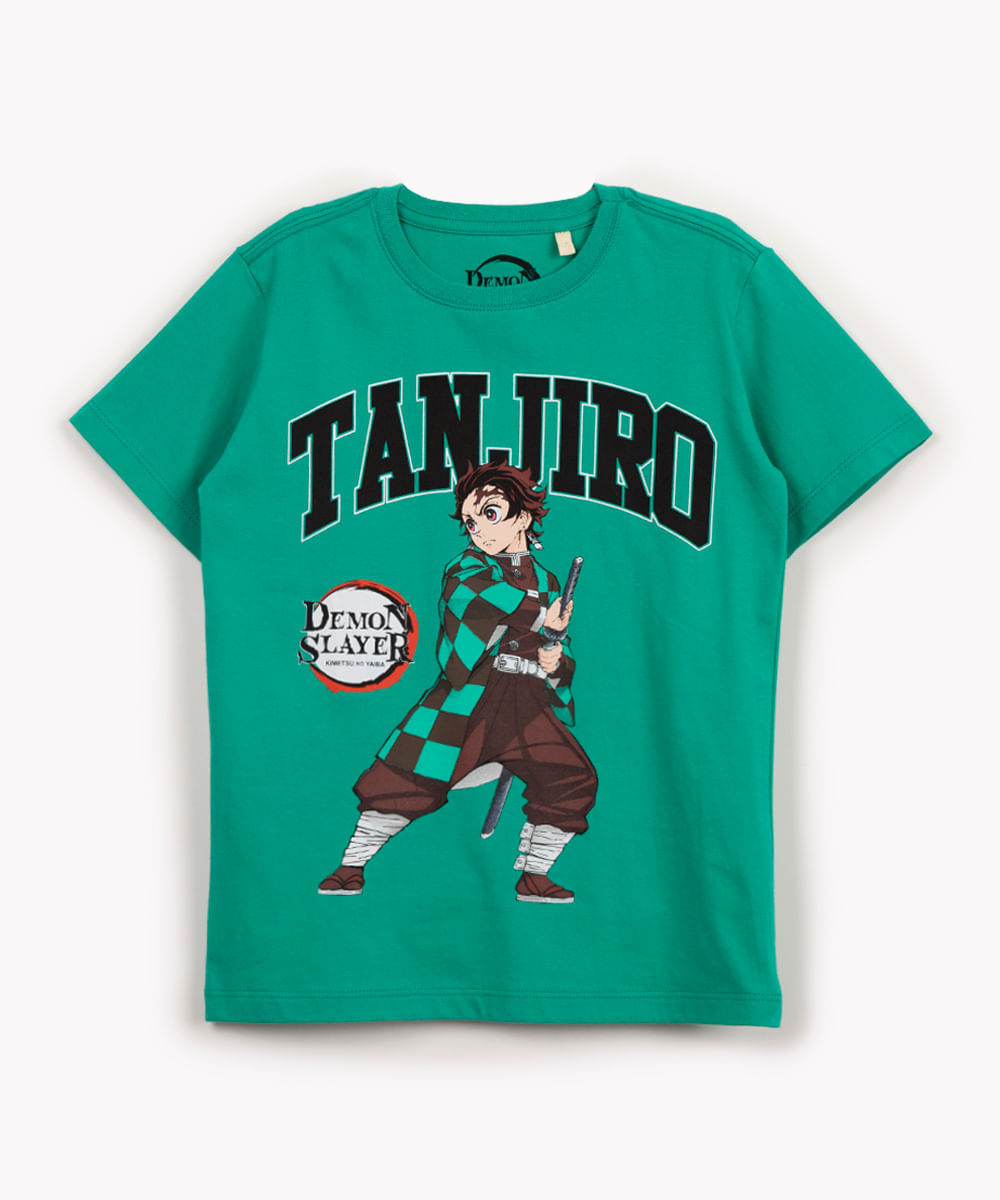 camiseta infantil demon slayer tanjiro manga curta verde