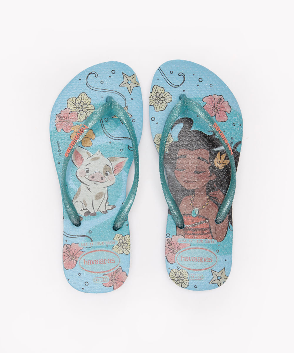 chinelo havaianas infantil slim princesa Moana azul