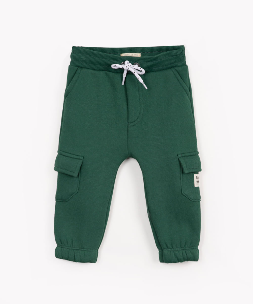 calça de moletom infantil jogger cargo verde escuro