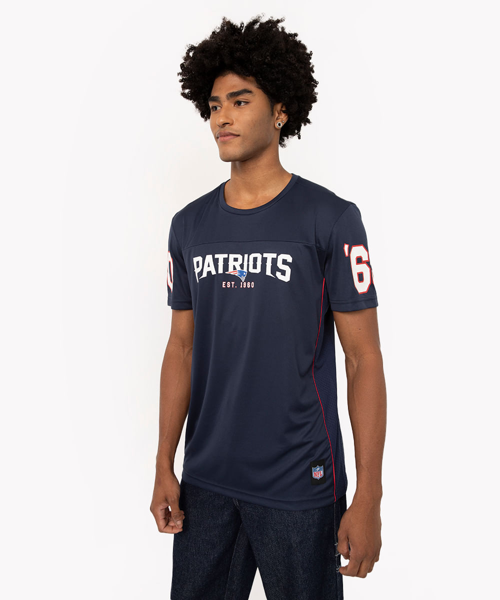 camiseta manga curta patriots nfl esportiva ace azul marinho