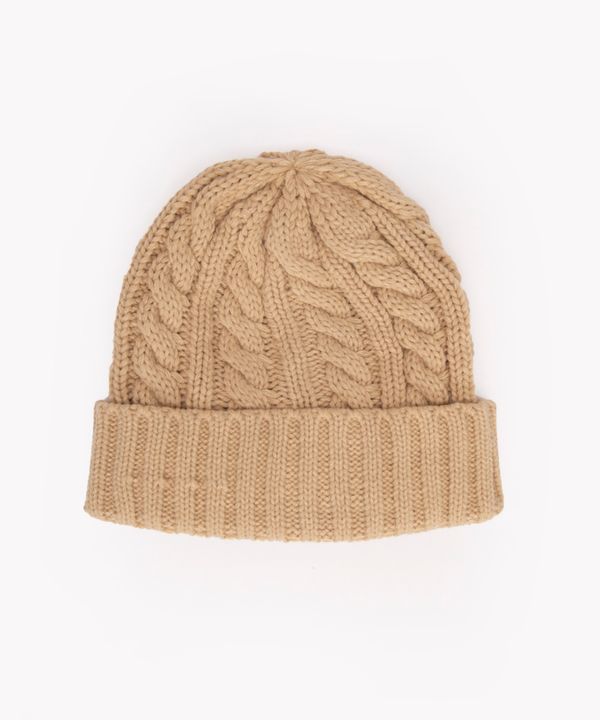 gorro de tricot trançado com dobra bege Único