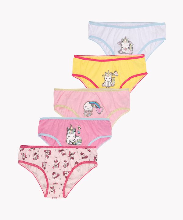 kit infantil de 5 calcinhas unicórnio colorido 4