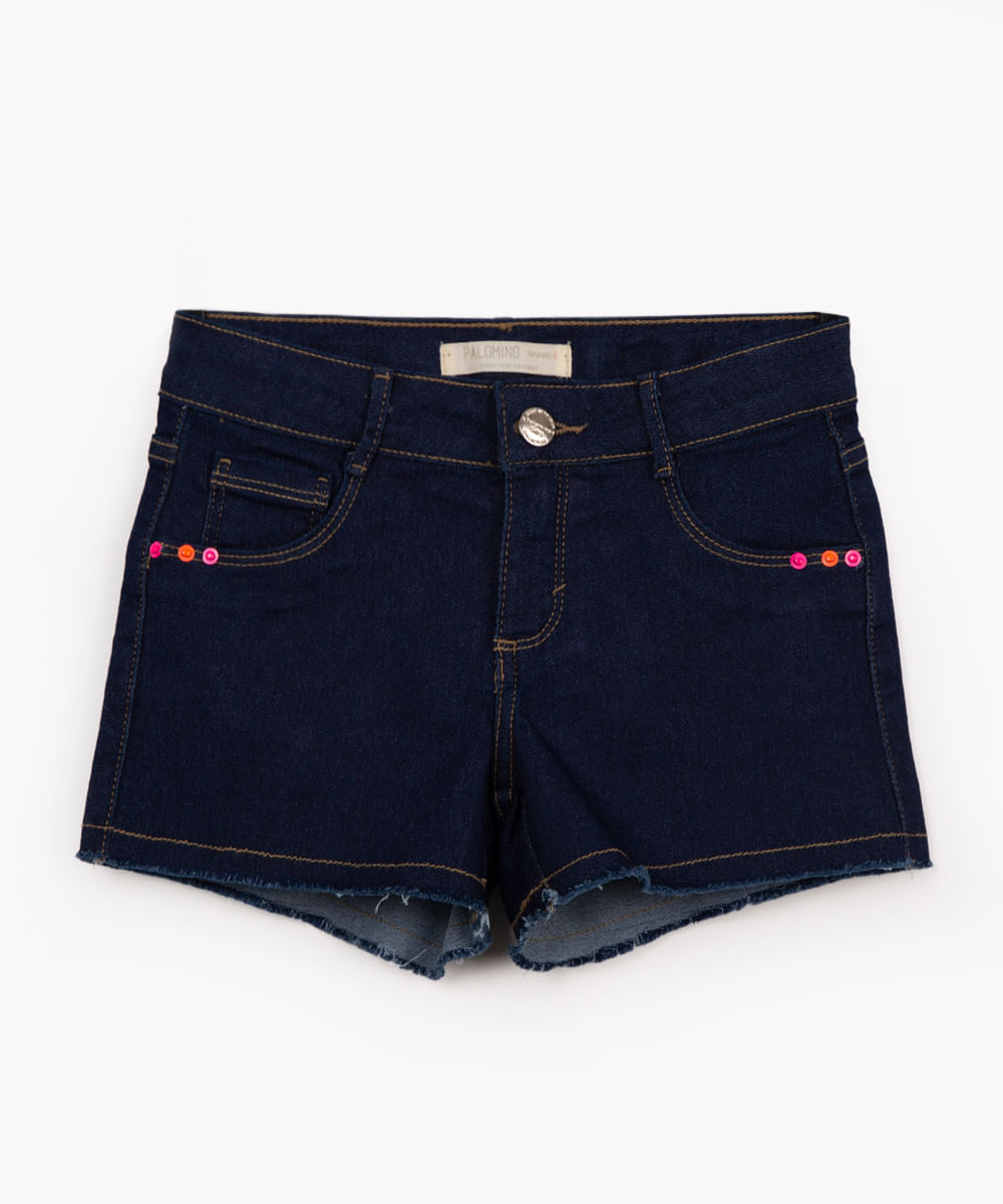 short jeans infantil com bolso azul escuro