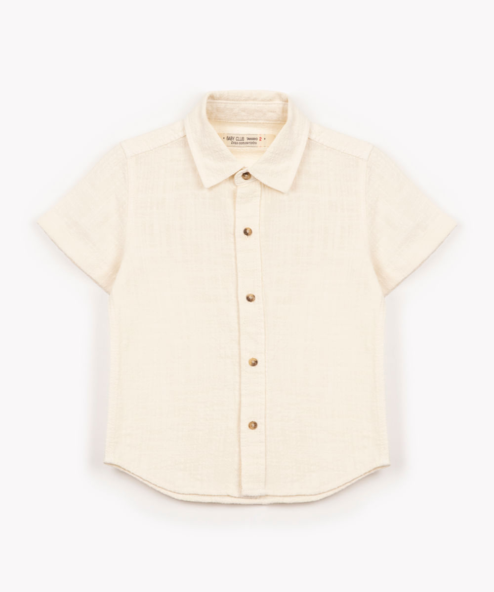 camisa infantil texturizada manga curta off white