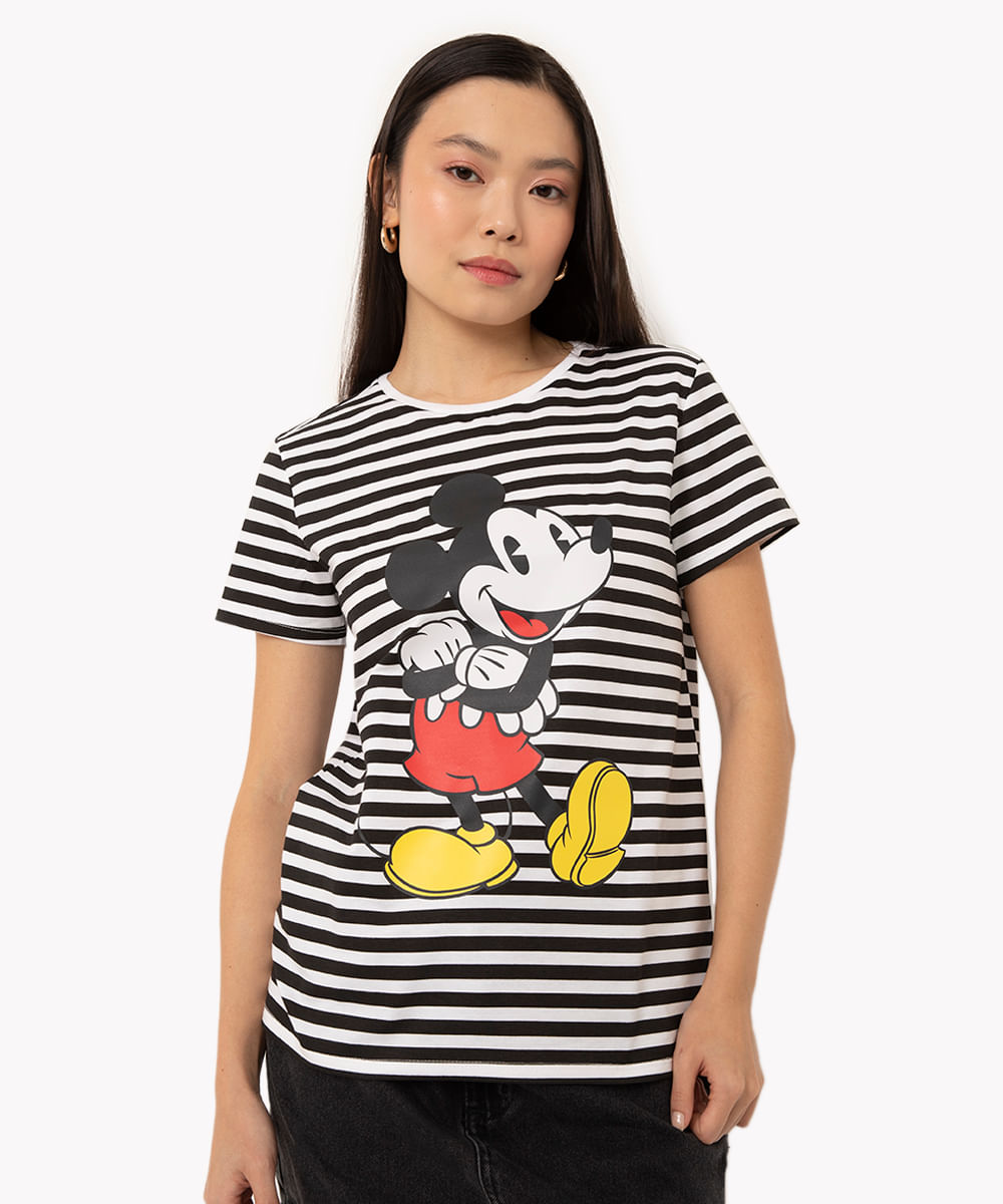 camiseta de algodão mickey manga curta preta