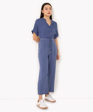 calça jogger de viscose cintura alta com bolsos azul