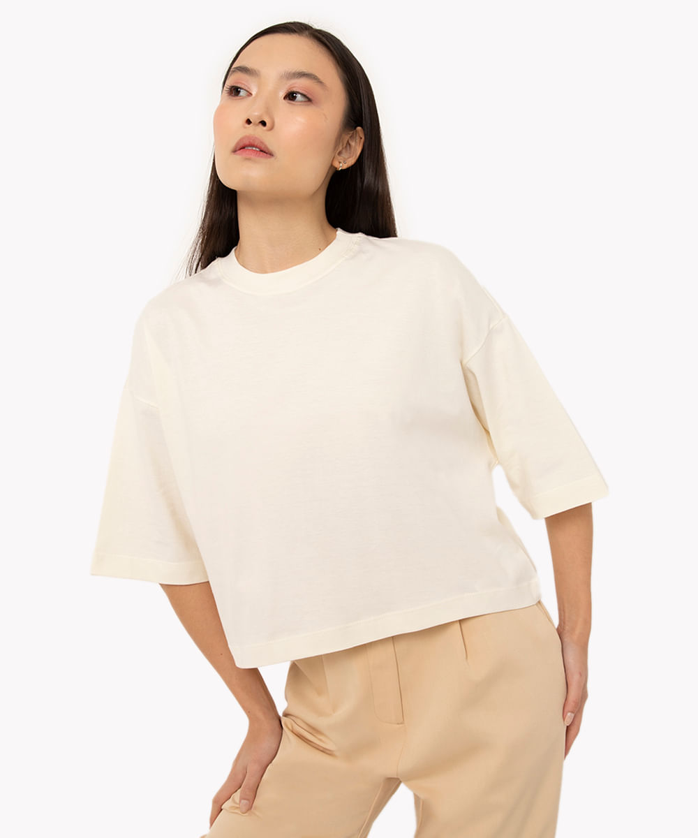 cropped de algodão oversized manga curta off white