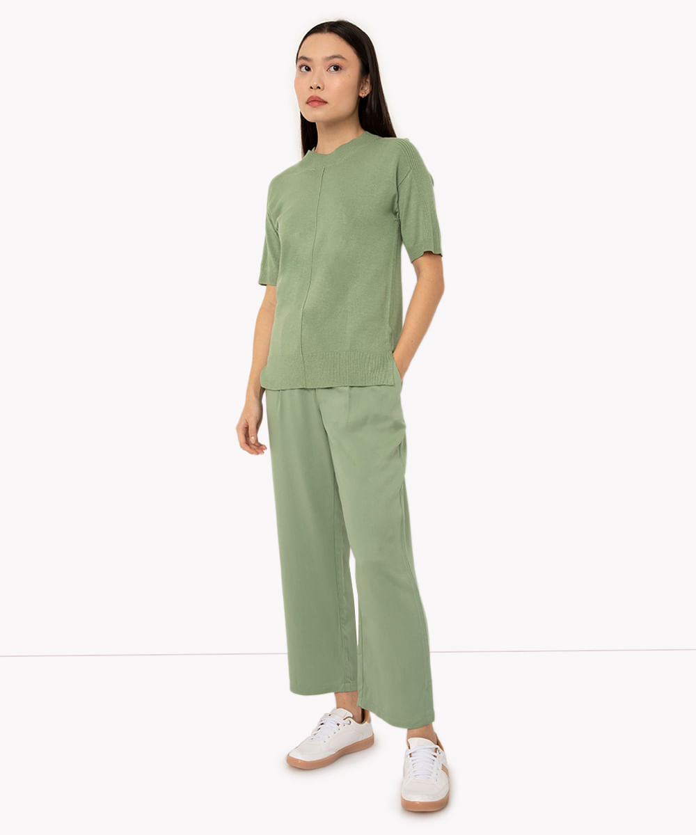 calça jogger de viscose cintura alta com bolsos verde escuro